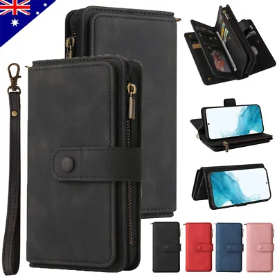 For Samsung S24 S23 S22 S21 S20 Ultra Plus S10 Note20 Wallet Card Case Zip Cover • $20.29