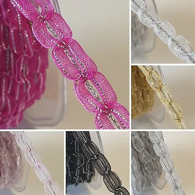 Premium Sheer Beaded Ribbon Wired Twist Lace Wedding Pearl Chain 1 Metre Trim • £2.28