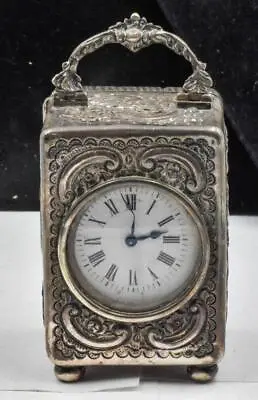 Antiq Sterling Silver Mappin & Webb Birmingham Carriage Clock French Movt Ca1903 • $975