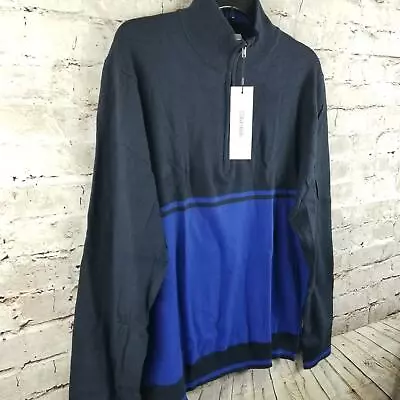 Calvin Klein Men's Cardigan Sweater Lightweight Front Half Zip Black/Blue • $48.94