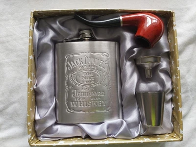£12.99 • Buy 7oz-Jack-Daniels-Hip-Flask-gift-set+Tobacco Pipe-Pocket-Stainless-Steel-NEW!!!