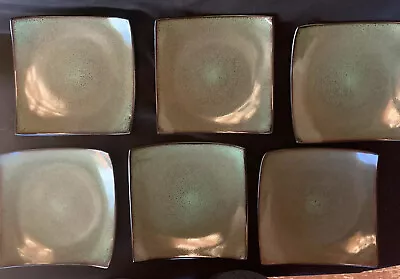 GABBAY Fusion Wasabi Square Salad Plates 8.5 - Green Speckled Brown Rim - 4 Ct. • $29.90