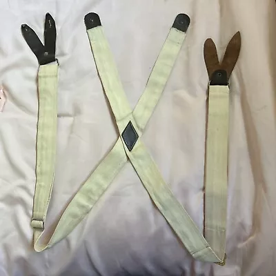 Men's Suspenders One Size Canvas Straps With Leather Ends And Brass Buckles. • $0.99