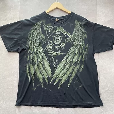 Distressed Y2k Grim Reaper Skeleton Wings Black T Shirt Mens Size XL Grunge • $12