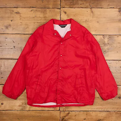 Vintage Sportsmaster Coach Jacket L 80s Blank Raglan USA Made Red Snap • £27.99
