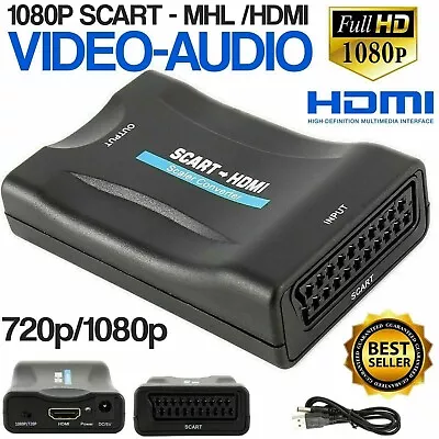 SCART To HDMI Converter Adapter Composite Video Audio Adaptor SKYBOX DVD 1080P • £5.99