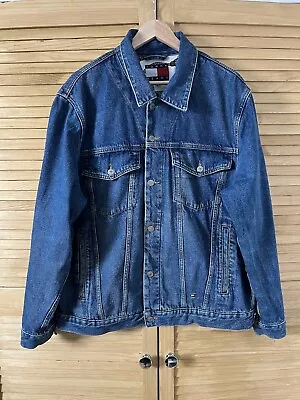 TOMMY HILFIGER Men’s Denim Jacket 90s Blue Size XL • £35