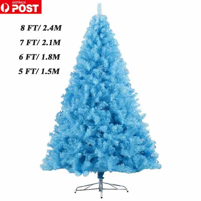 5/6/7/8FT Sky Blue Christmas Tree Fluffy Tips Metal Stand Frame Easy Assembly • $199.99