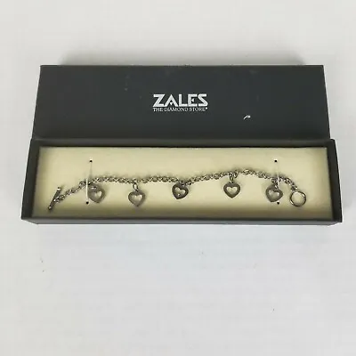 Zales Sterling Silver Open Heart Charm Bracelet With Diamond • $125