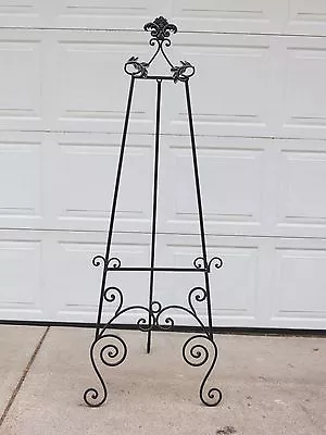 Vintage Large Victorian Styled 67  Tall Ornate Wrought Iron Display Art Easel   • $151.20