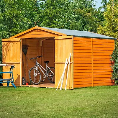 12x8 WOODEN GARDEN SHED APEX ROOF WINDOWLESS FLOOR DOUBLE DOOR STORAGE 12ft 8ft • £719.94