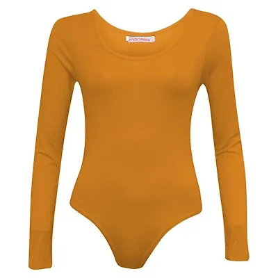 Ladies Long Sleeve Leotard Bodysuit Top Ladies Stretch Body Top Tee Shirt Uk8-26 • £7.49