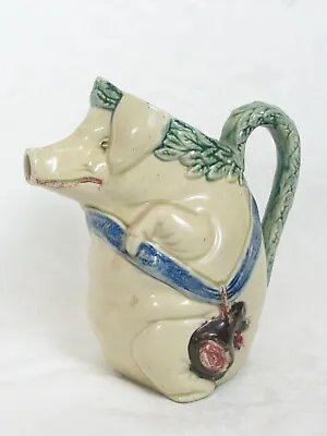 French Majolica Pitcher Jug Pig With Ham Orchies France ? • $99.99