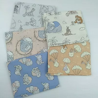 5 Dumbo Fat Quarters Quilting Fabric 45cm X 55cm Disney Baby Dumbo Blue Orange • $32