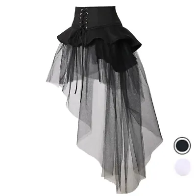 Women Gothic Tulle Skirts Waist Belt Lady Punk Ruffles Pirate Corset Over Skirt • $43.99