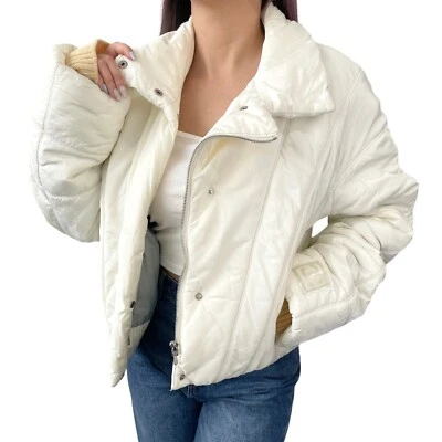 $1080 • Buy CHANEL Sports Vintage 00A Logo CC Mark Puffer Jacket #38 White Zip Silver RankAB