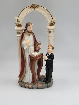 Religious Jesus And Boy Figurine At Church Alter Getting Communion 7.5  Vintage • $16