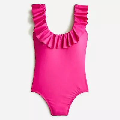 NWT Womens Size 0 J. Crew Hot Pink Ruffle Scoop Back One-Piece Swim Suit • $42.99