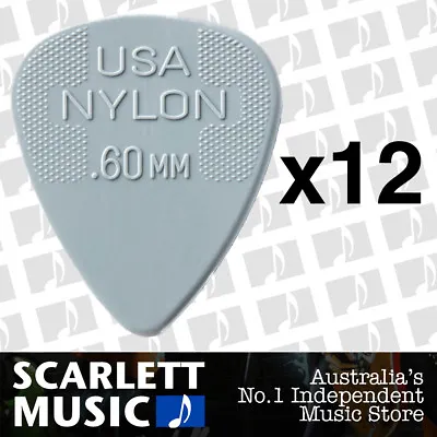 $7.99 • Buy 12 X Jim Dunlop Nylon Standard Greys .60mm Guitar Picks Plectrums 0.60 Grey