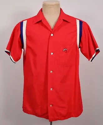 Men's VTG 1960 Red Cotton Western Auto Bowling Shirt Sz M 60s Hilton • $69.99