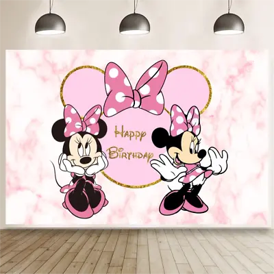 Pink Minnie Mouse Photo Backdrops Baby Shower Happy Birthday Party Background • $19.78