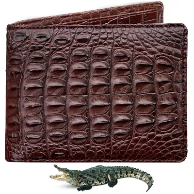 Double Side Brown Crocodile Bifold Wallet Men Genuine Alligator Leather Billfold • $79