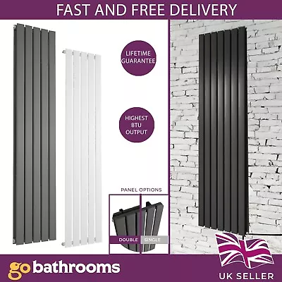 Vertical Radiator Flat Panel Grey White Upright Central Heating Rad | 20 Sizes • £30.89