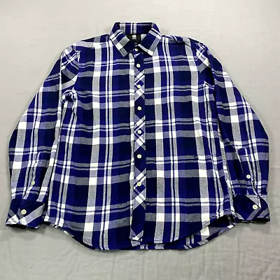 G Star Raw Shirt Mens Large Blue White Plaid Slim Fit Long Sleeve Button Up • $29.88