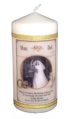 Mum & Dad 50th Golden Wedding Anniversary Candle  Personalised Gift By Cellini • £17.99