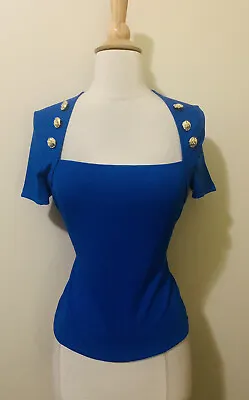 Womens NEW!!! Large. Electric Blue W/gold Button Short Sleeve Blouse. SheIn • $18.85