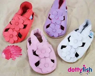 Dotty Fish Baby Girl Sandals Flowers Soft-Sole Pram Shoes Toddlers 0-6mth-2-3yrs • £13.99