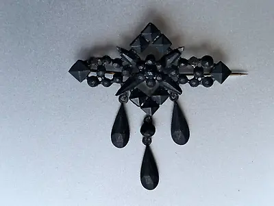 Beautiful Antique Victorian French Brooch -  Mourning - Jet Beaded 2  By  1 3/4  • $109