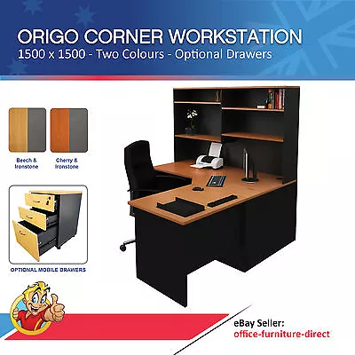 Corner Workstation Office Desk With Hutch Computer Desks Mobile Drawer Option  • $897