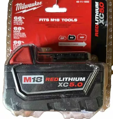 1 PCS 18V Milwaukee 48-11-1850 5.0 AH Batteries M18 XC18  NEW • $53.99