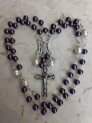 Handmade Dark Purple Glass Pearl Divine Mercy Rosary • $28