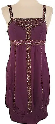 Size 4 Sue Wong Vtg Purple Beaded Sequin Y2K 90s Silk Sleeveless Cocktail Dress  • $70