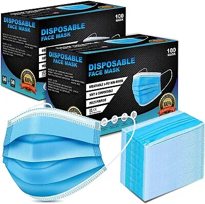 3 PLY DISPOSABLE FACE MASK Blue - NON SURGICAL UK 50 100 500 • £0.99