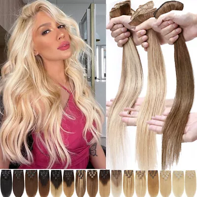 8pcs Clip In 100% Real Soft Human Hair Extensions Weft Full Head Highlight Ombre • £49.30