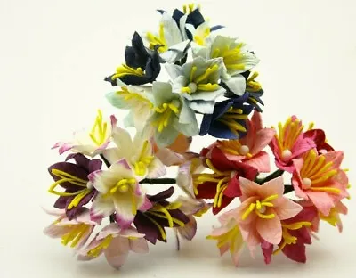 10x Mulberry Paper Flowers Lily Mini 3cm  Varied Colours Card Making Wedding  • £2.25