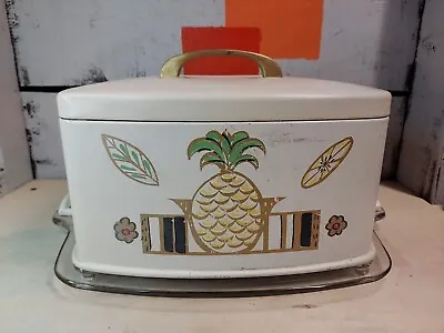 $25.20 • Buy Vintage Square Metal Cake Carrier With Glass Bottom Locking Sides Pineapple