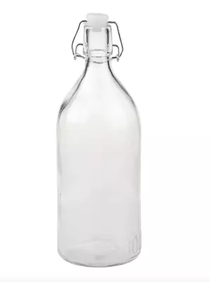 1L Water Jug Bottle Clear Glass With Clip Lid • $4.50