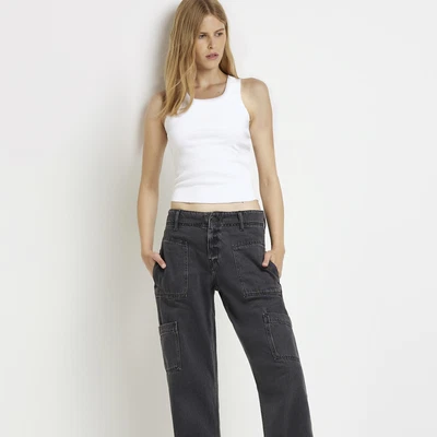 £7 • Buy River Island Womens Straight Jeans Black Denim Low Rise Zip Fly Casual Bottom
