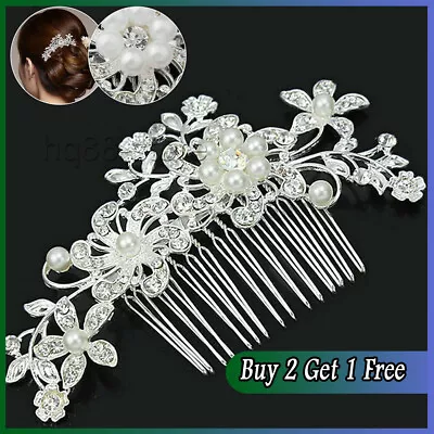 Wedding Bridal Hair Accessories Comb Clips Piece Crystal Diamante Pearls Flower • £3.84