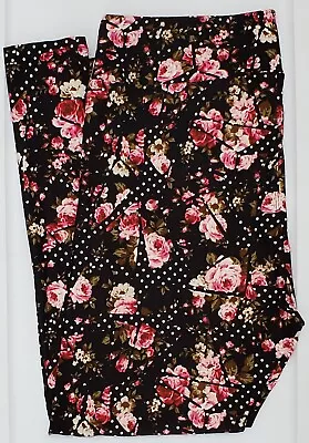 TC LuLaRoe Tall & Curvy Leggings Roses White Polka Dots On Black NWT P17 • $11.90