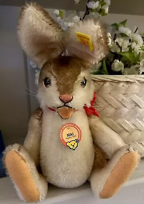 Vintage Steiff 14” Easter Bunny Rabbit Niki With Button And Tag Mohair Germany • $89