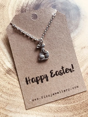 £4.25 • Buy Happy Easter Bunny Rabbit With Egg Silver Plated Necklace Message Card Gift