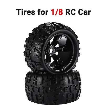 Monster Truck Wheel Rim And Tires 17mm Hub Hex For 1/8 RC Car HPI Black（2pcs） • $39.99