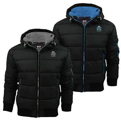 £44.99 • Buy Mens Crosshatch Quilted Padded Hood Jacket Fleece Lined Winter Coat- Zip Pockets
