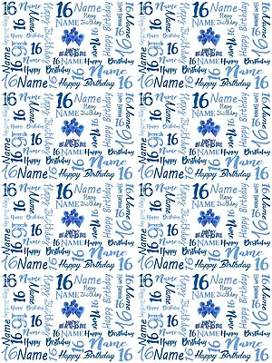 16th Birthday Personalised Gift Wrapping Paper Choose Colour ADD NAME • £4.19