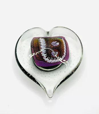 Randy Strong Signed Studio Art Glass Dichroic Heart Paperweight • $45